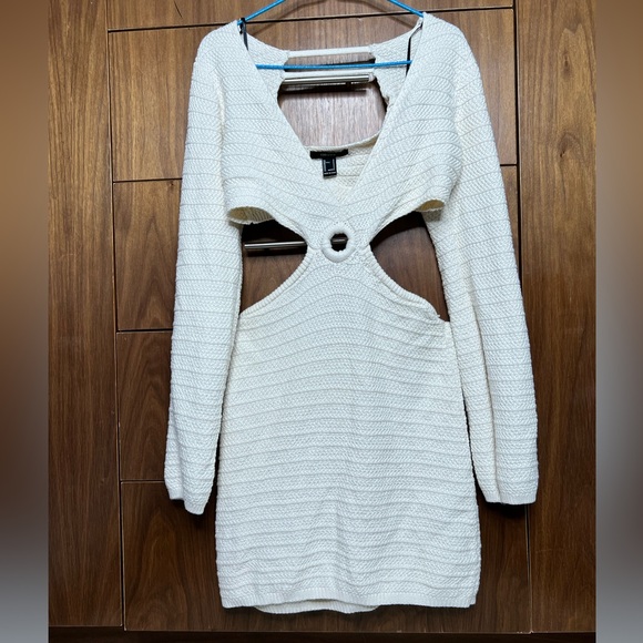 White/ beige Knit summer cutout dress - Picture 3 of 5